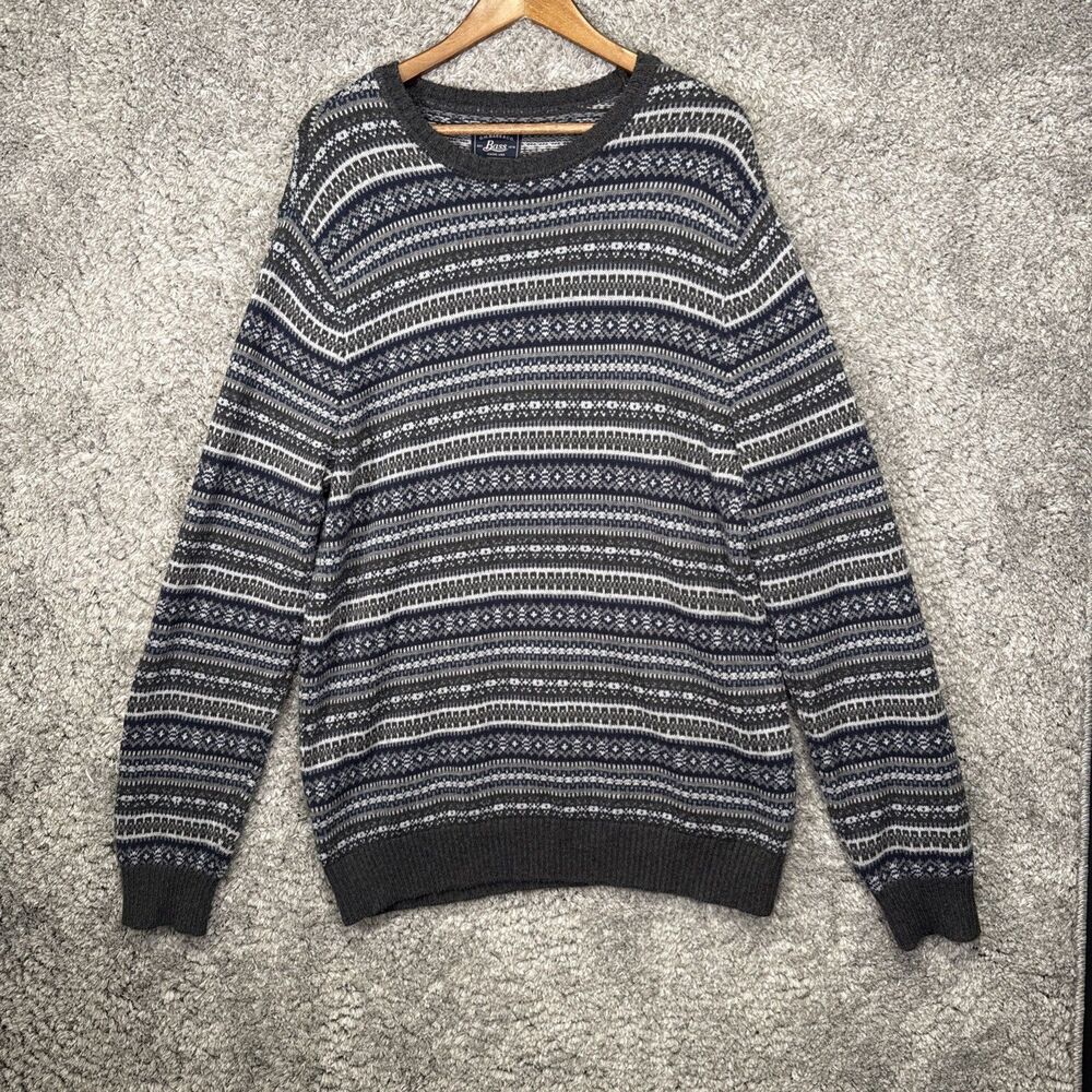 G.H. Bass Co Cotton Wool Blend Sweater Geometric Grey Blue XL  Neutral